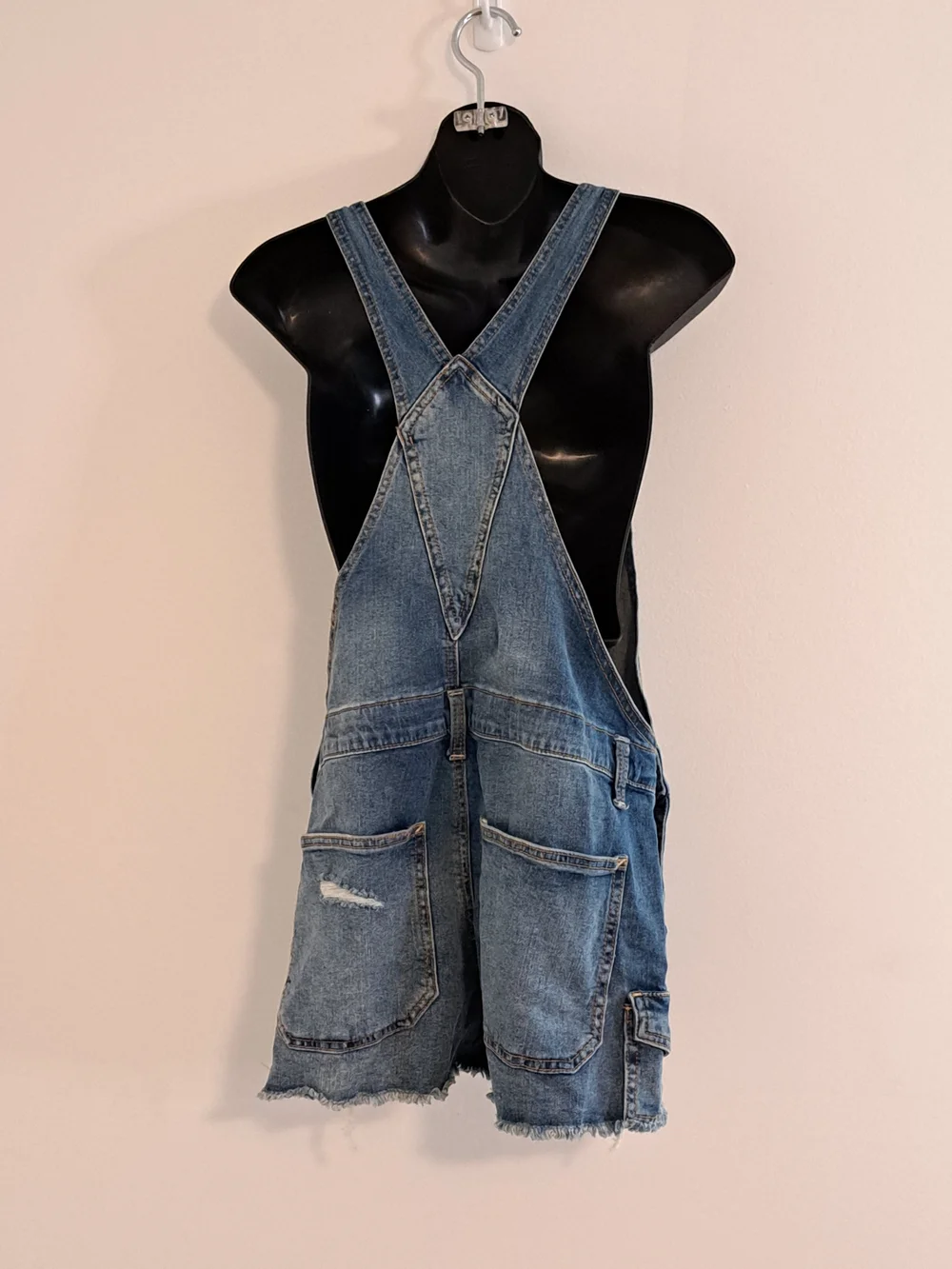 No Boundaries Distressed Blue Denim Short Overalls Juniors 7/9 - Picture 9 of 11